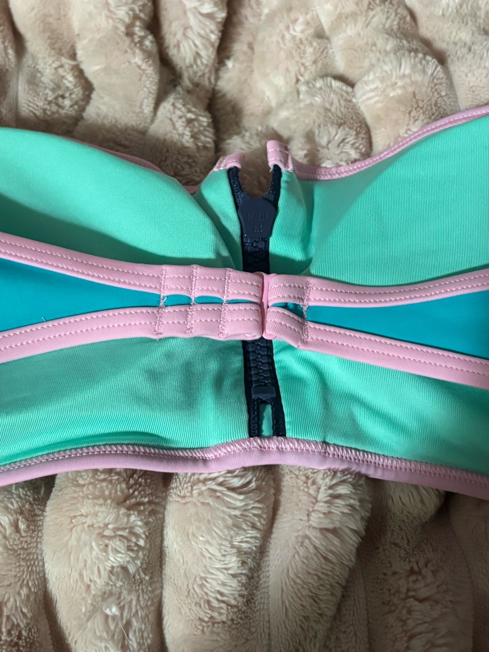 Aerie Colorblock Bandeau Bikini Set Aqua Mint Pink Trim Size Large NWOT - Picture 8 of 9